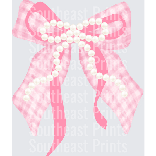 Pink Gingham Pearl Bow