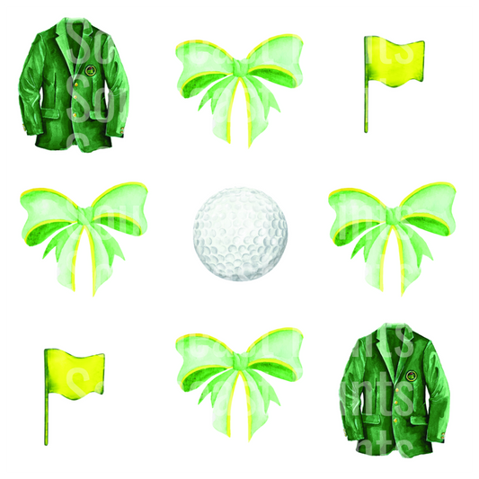 Pattern with Green Jackets Bows and Ball