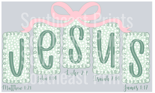 Jesus Green and Pink Bow