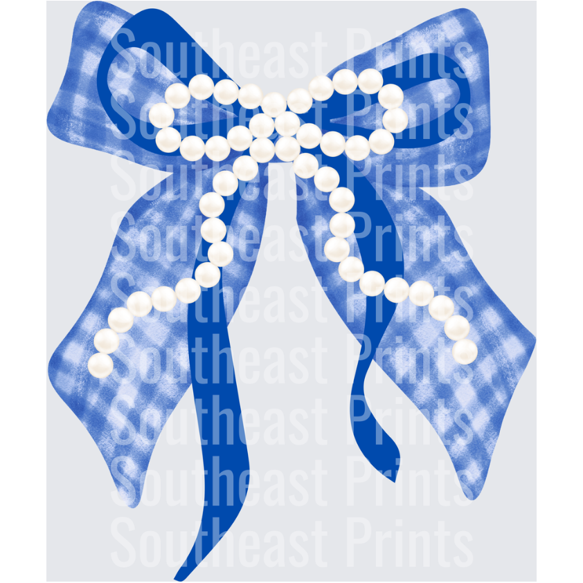Blue Gingham Pearl Bow