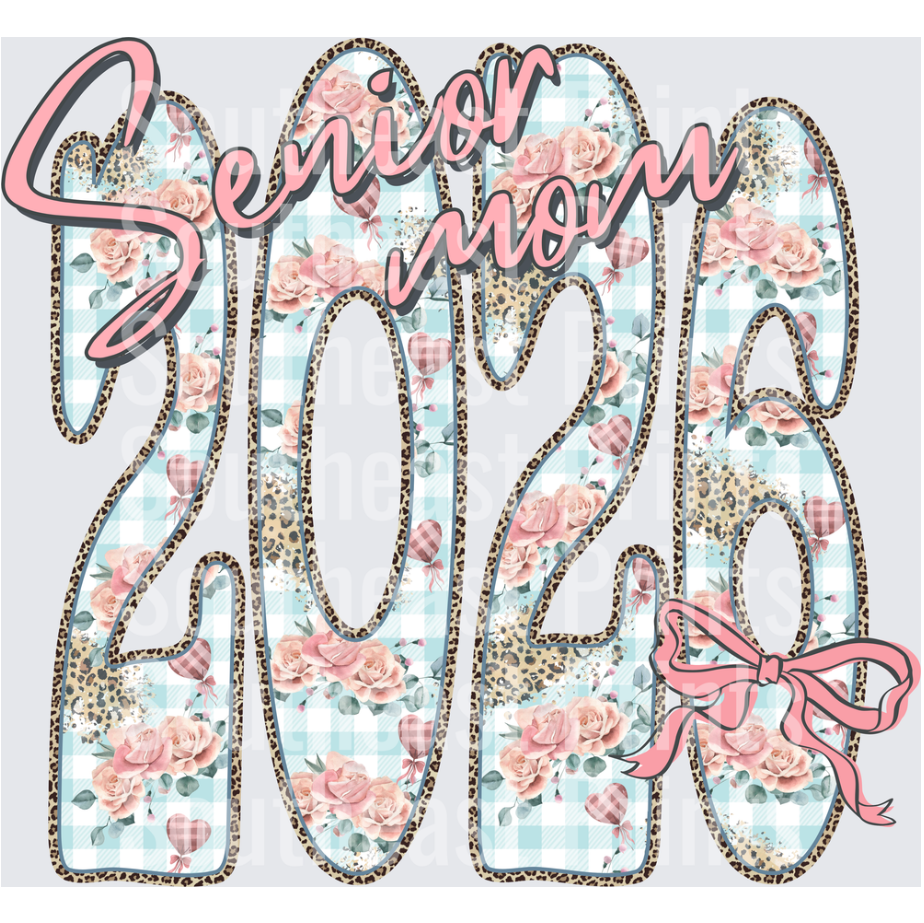 Senior Mom 2026 Floral Leopard Print with Pink Bow