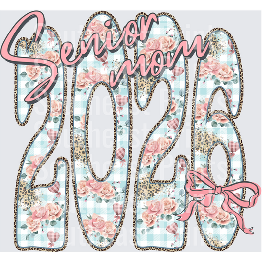 Senior Mom 2026 Floral Leopard Print with Pink Bow
