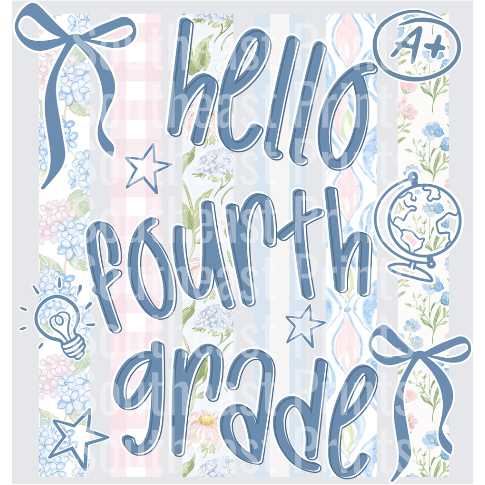 Hello Fourth Grade Floral Bow