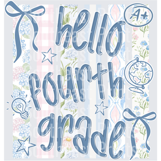 Hello Fourth Grade Floral Bow