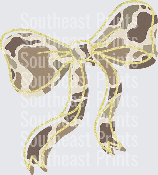 Camouflage Bow with Gold Glitter