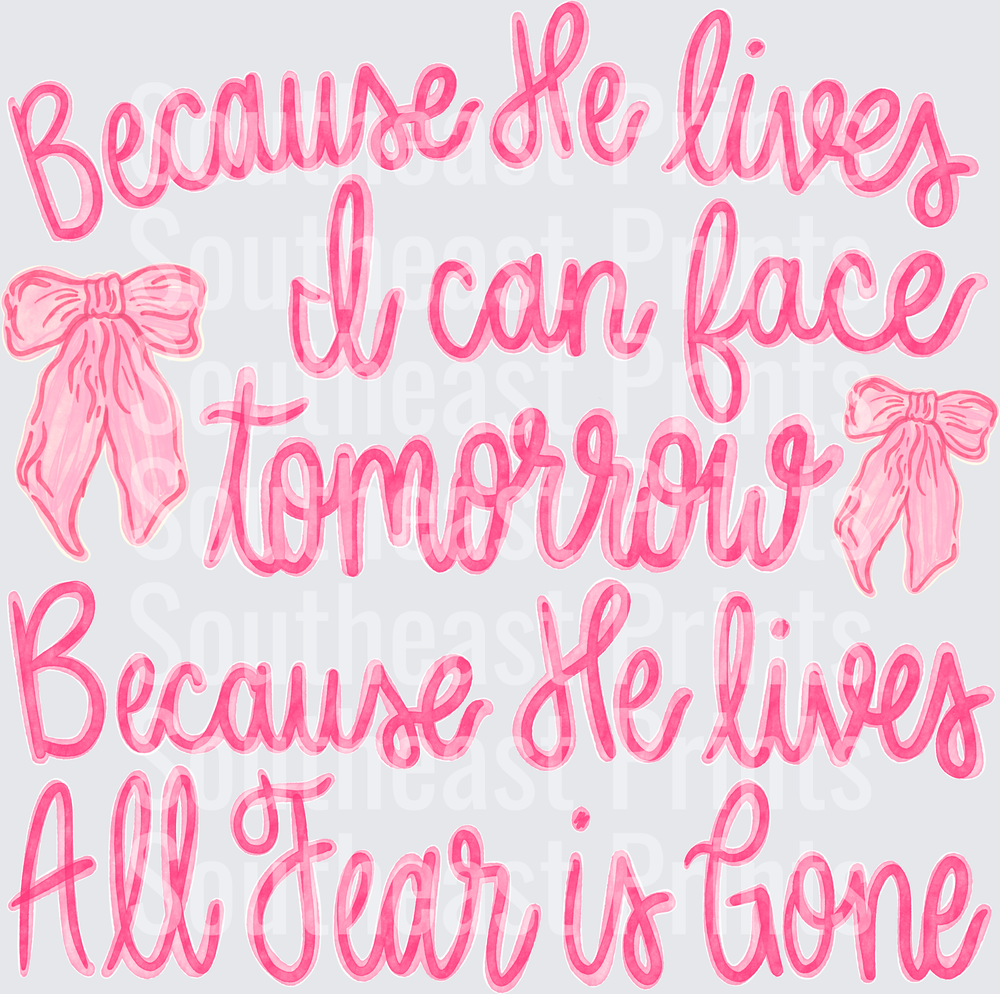 Because He Lives Pink Bows Christian Hymn Script