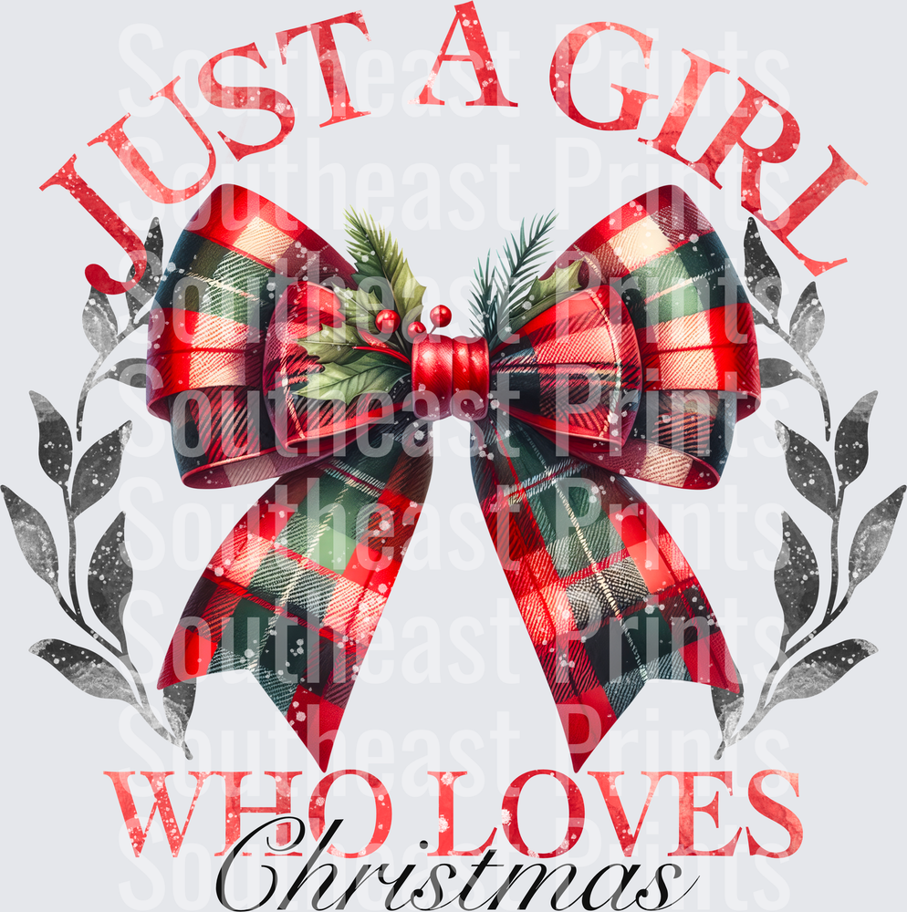 Just A Girl Who Loves Christmas Plaid Bow