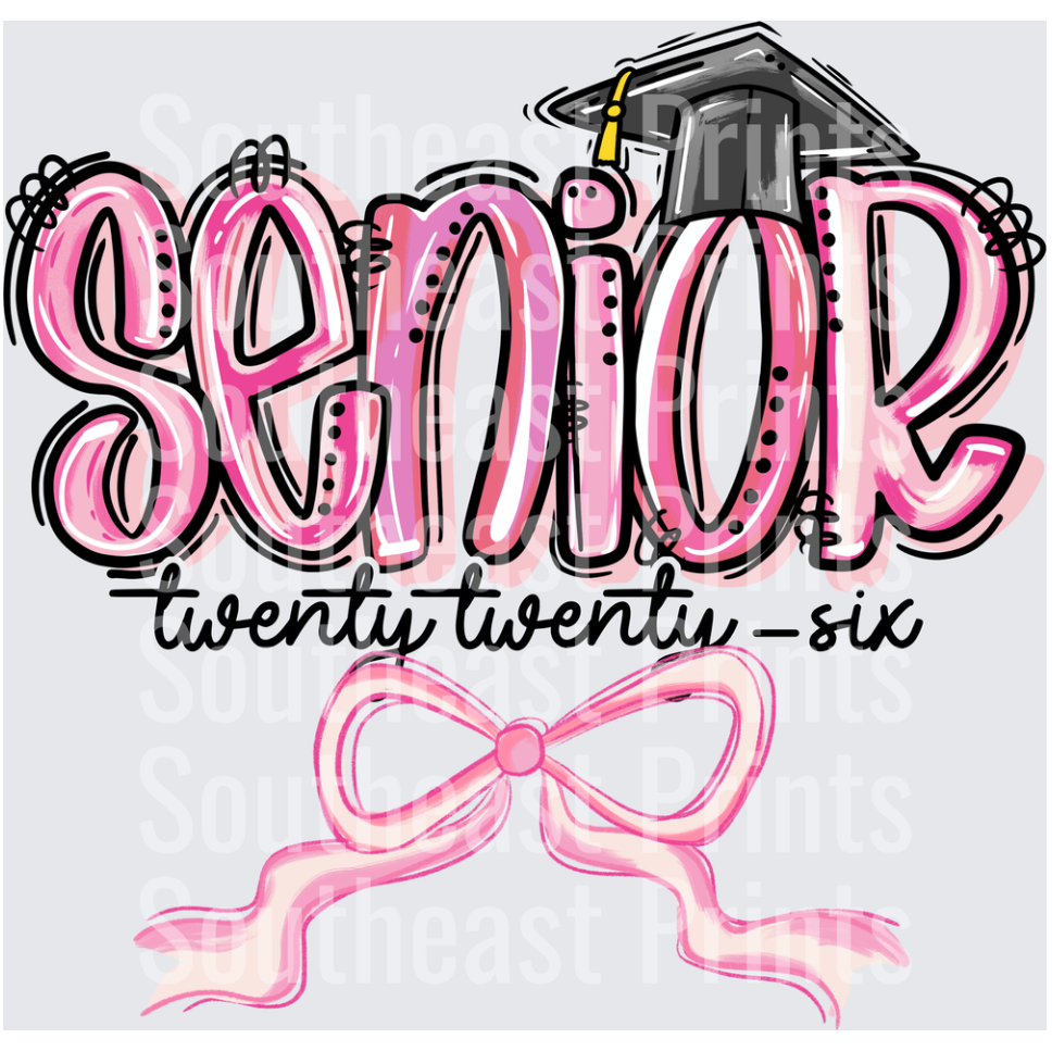 Senior Twenty Twenty Six Pink Bow Graduation Cap Design