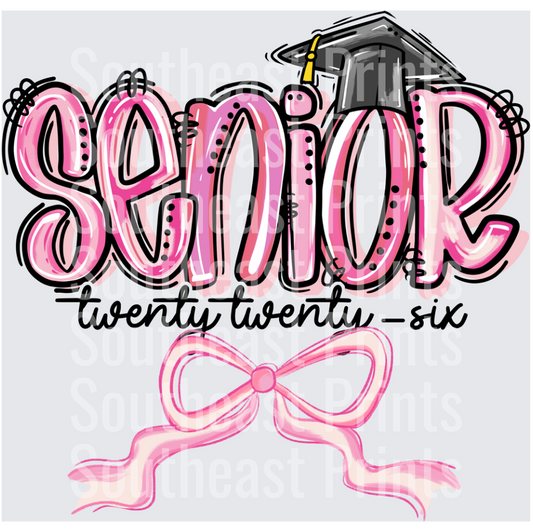 Senior Twenty Twenty Six Pink Bow Graduation Cap Design