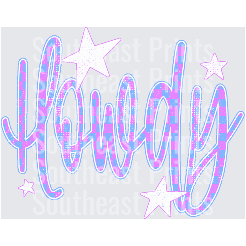 Howdy Pink Plaid Stars
