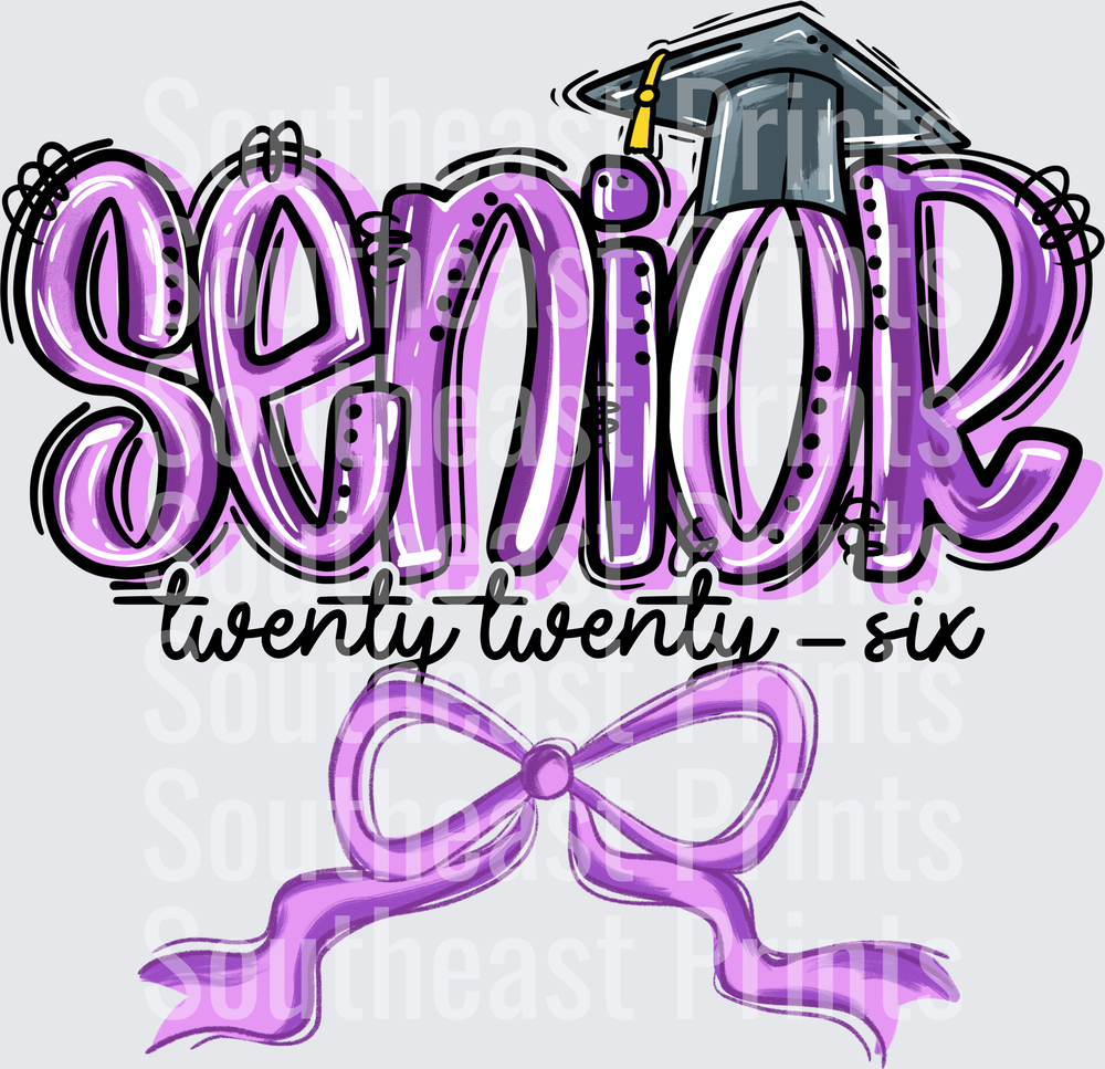 Senior Twenty Twenty Six Purple Graduation Cap and Bow