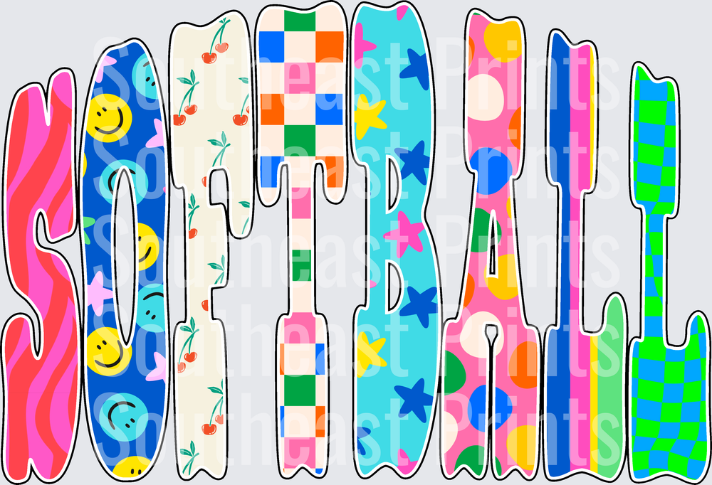 Patterned Softball Lettering