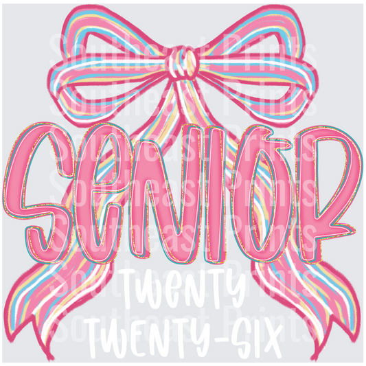 Senior 2024 Pink Rainbow Striped Bow Design