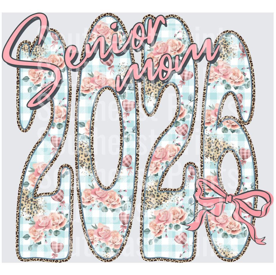 Senior Mom 2026 Leopard Print Floral Design with Pink Bow