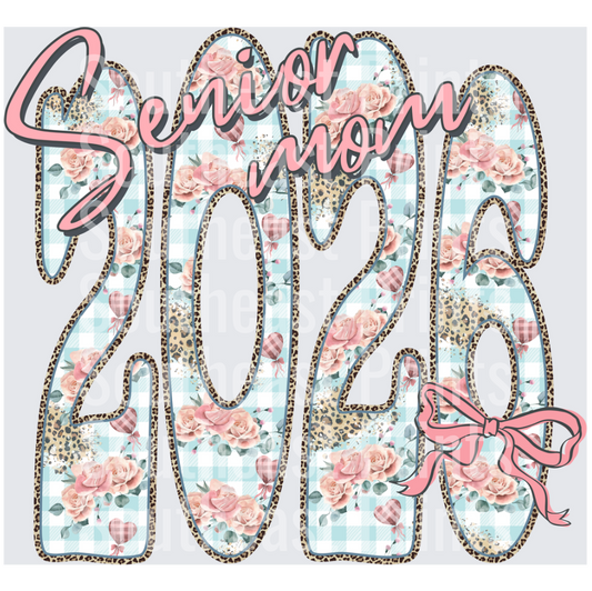 Senior Mom 2026 Leopard Print Floral Design with Pink Bow