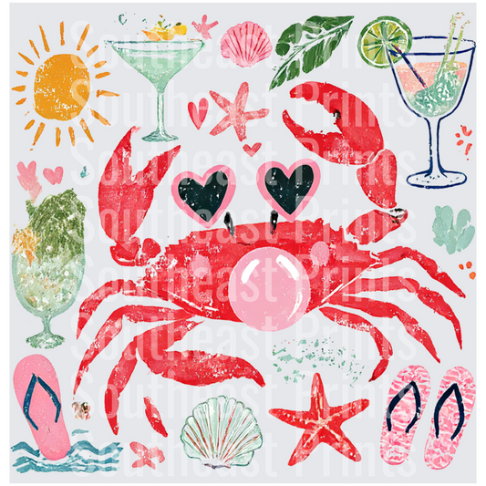 Summer Beach Vibes Crab with Cocktails and Seashells
