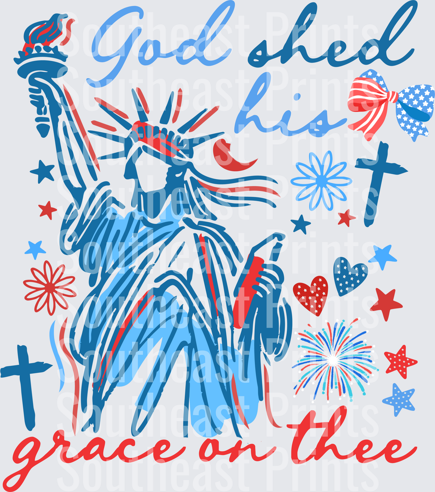 God Shed His Grace On Thee Statue of Liberty Patriotic Design