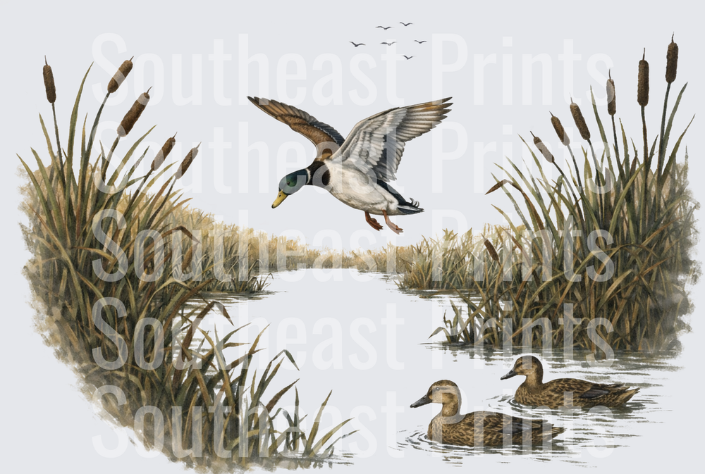 Mallard Ducks in Wetland Marsh