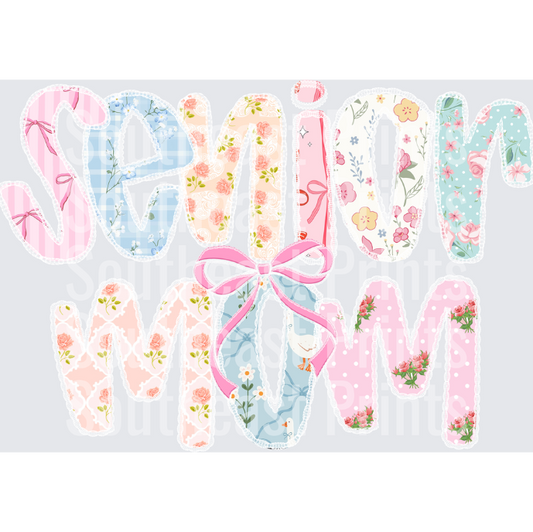 Spring Mom Floral Letters with Pink Ribbon Bow