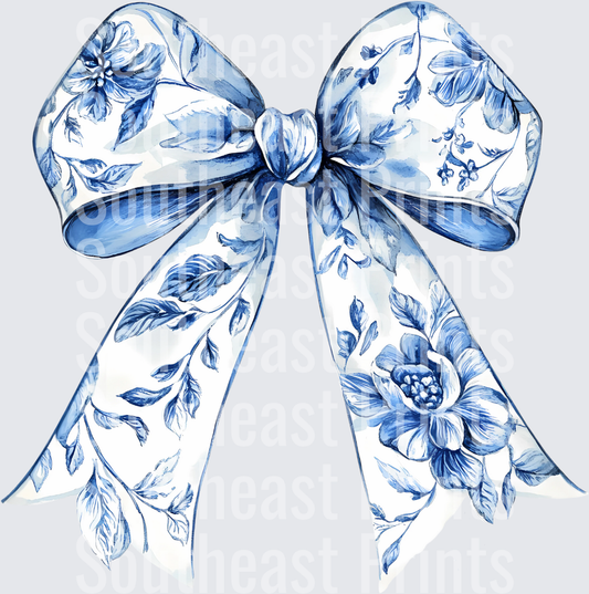 Blue Floral Bow