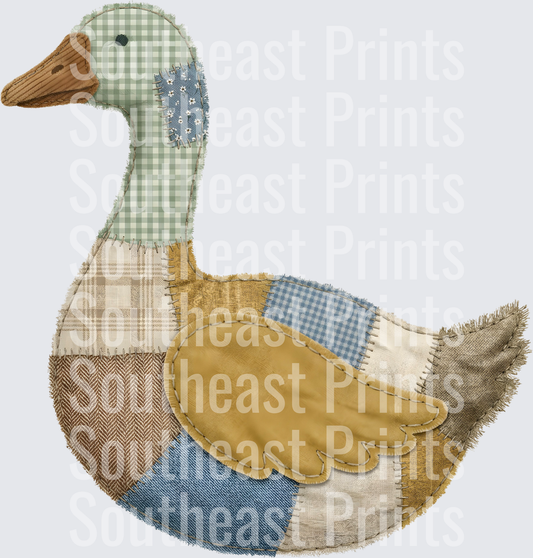 Patchwork Duck Applique Design with Fabric Textures
