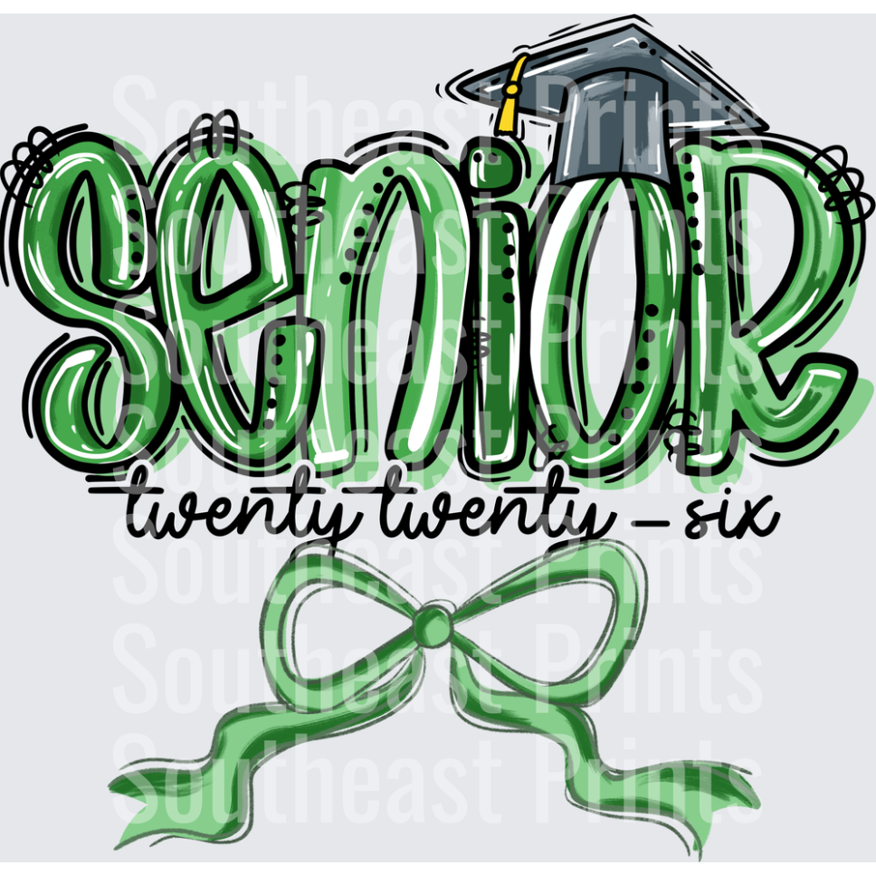 Senior Twenty Twenty Six Graduation Cap Green Plaid Bow