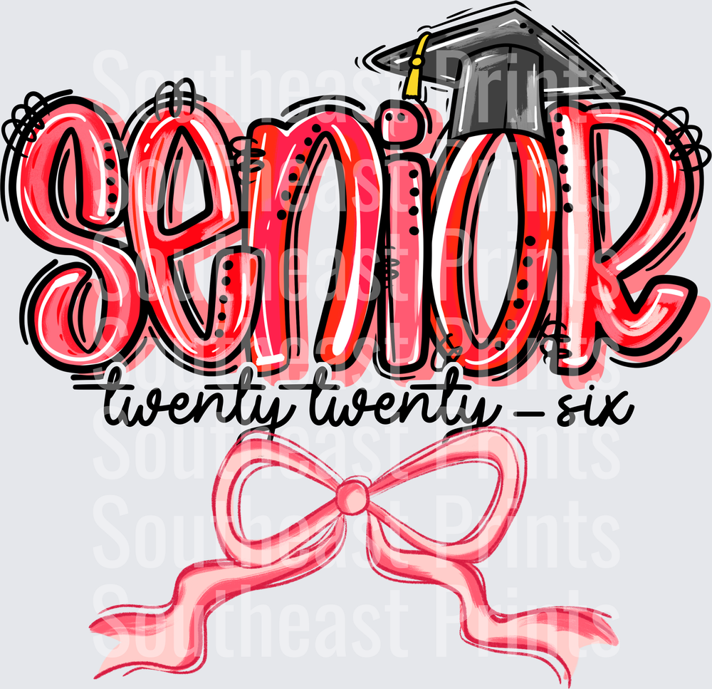 Senior Twenty Twenty Six Graduation Cap Pink Bow Design