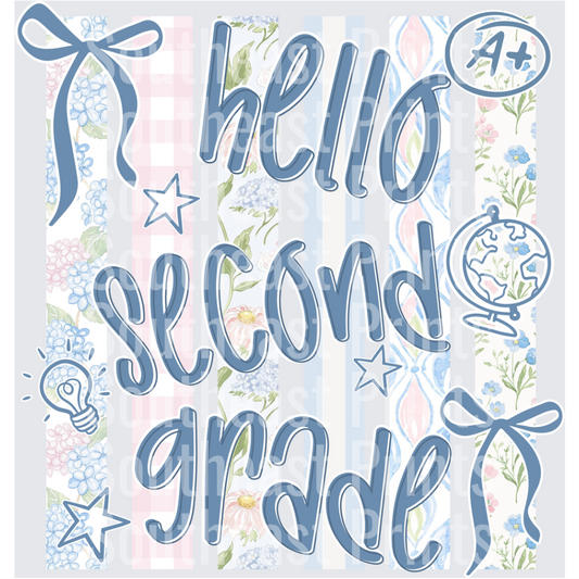 Hello Second Grade Floral Bow
